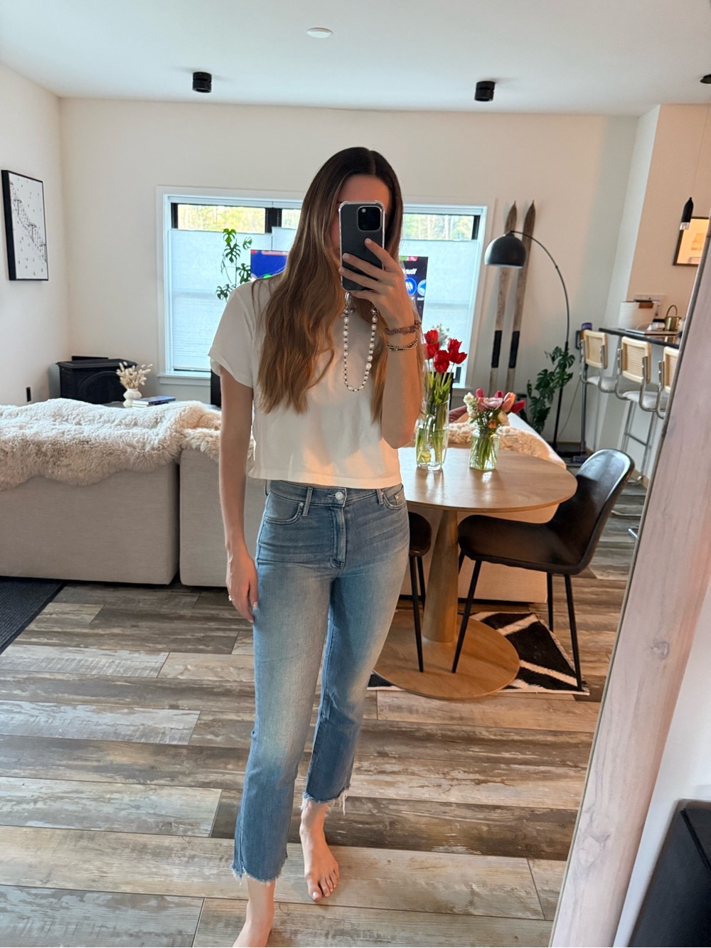 MOTHER Light Blue Cropped Straight Jeans